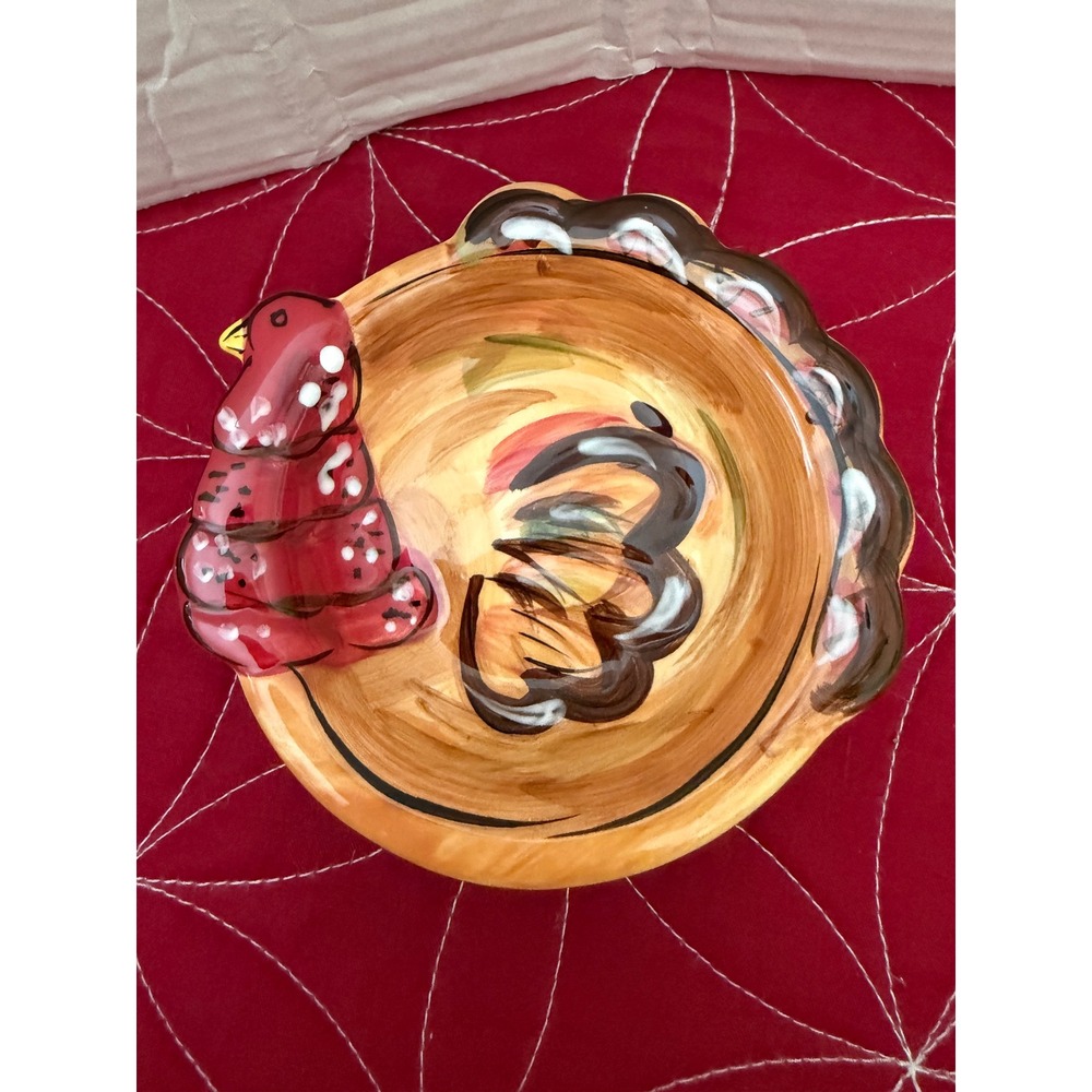 Tabletops Gallery Gobble Gobble Turkey Candy Dish Hand Painted Ceramic 4" Bowl